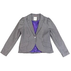 Autres Filles‎ Blazer Womens M Brown Black Houndstooth One Button Classic Jacket